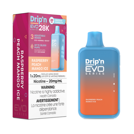 Drip’n EVO 28k Raspberry Peach Mango Ice 20mg/mL Disposable (Provincial)