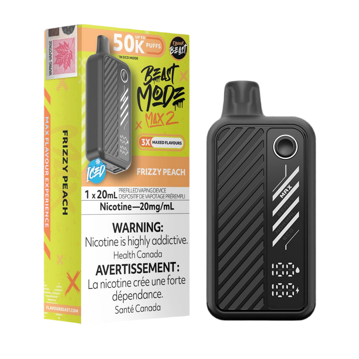 Flavour beast Mode Max2 50k Frizzy Peach Ice 20mg/mL Disposable (Provincial)