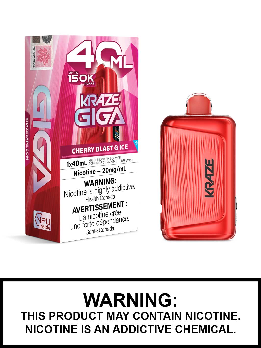Kraze Giga Cherry Blast G Ice 150K Puff 20mg/40mL Disposable (Provincial)