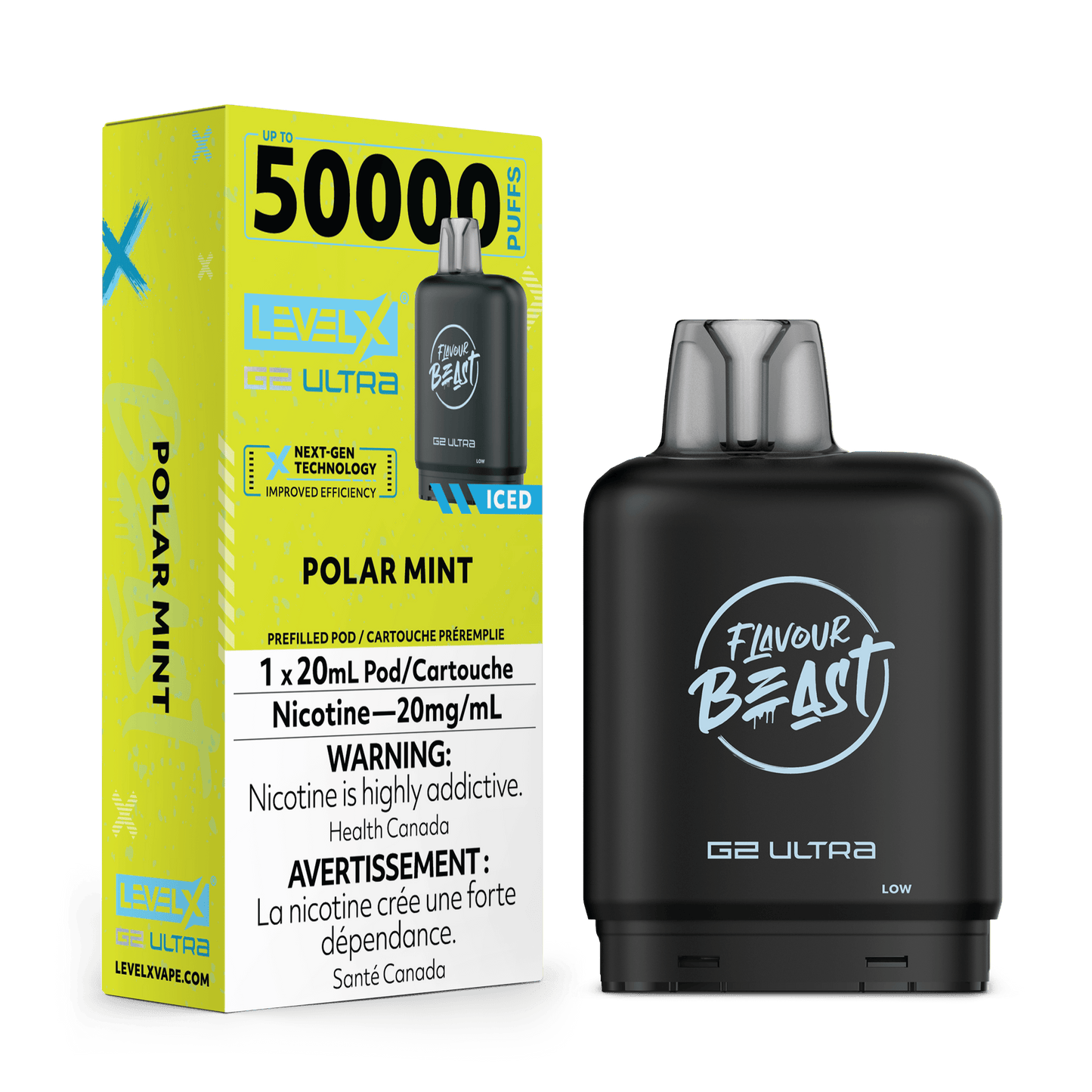 Flavour Beast Level X G2 Ultra Polar Mint Iced 50k Puffs Pod (Provincial)