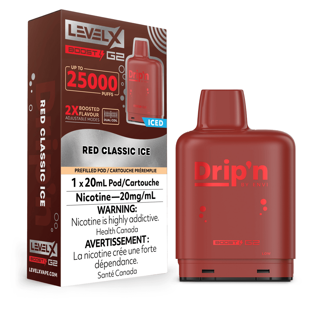 Drip’n LevelX Boost G2 Pod Red Classic Ice 20mg/mL (Provincial)