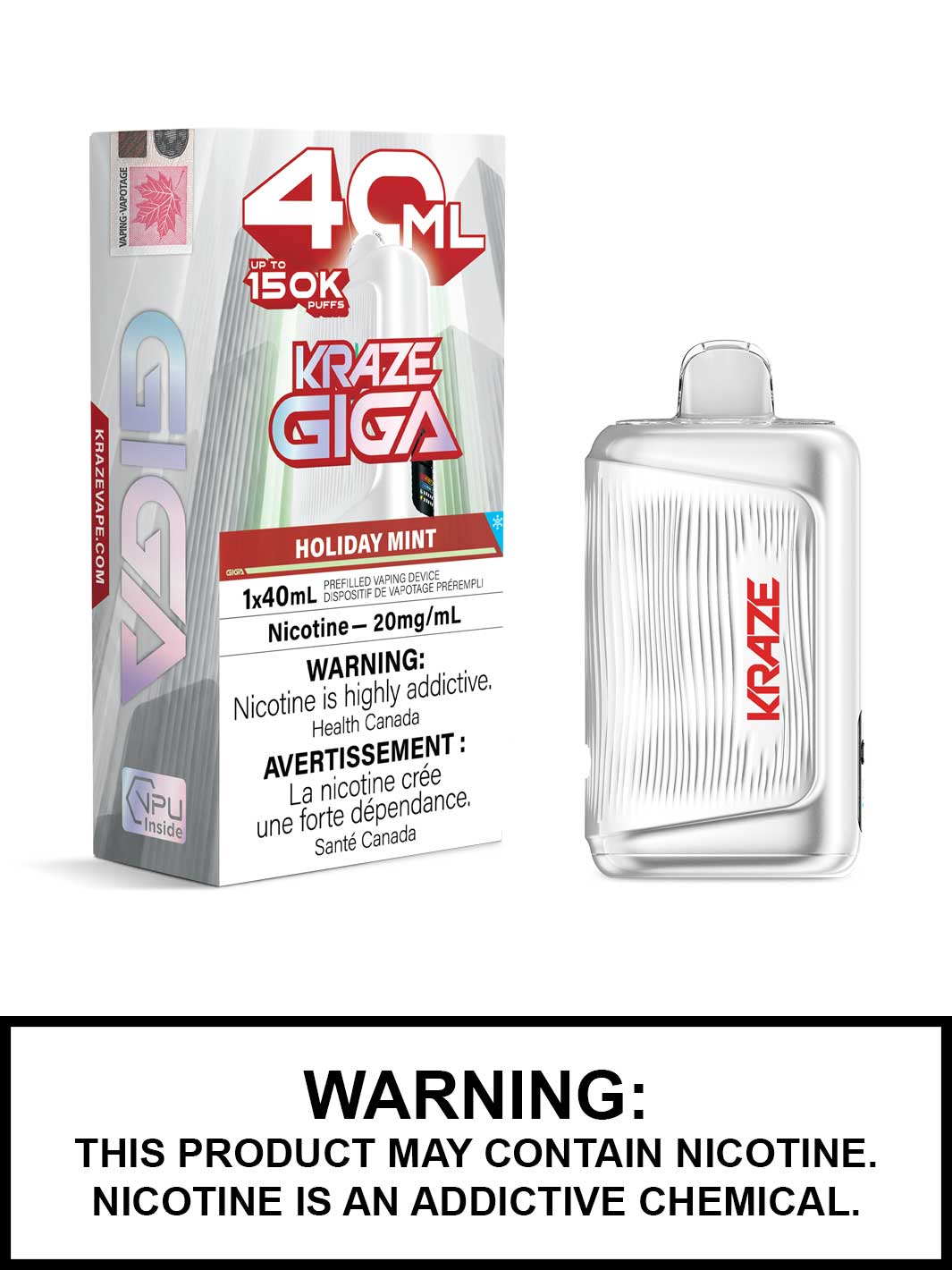 Kraze Giga Holiday Mint 150K Puff 20mg/40mL Disposable (Provincial)
