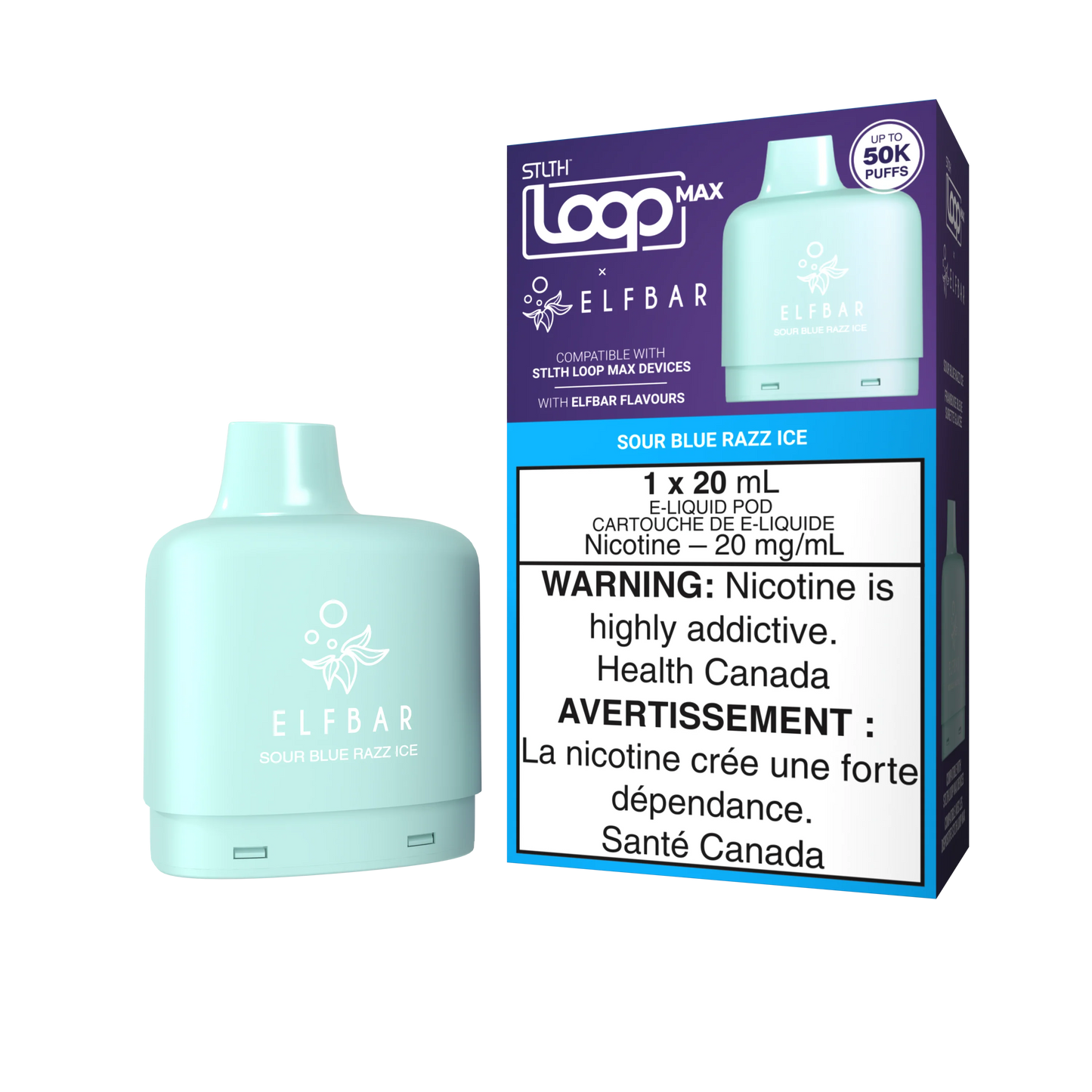 Stlth loop Max pod x Elfbar 50k Sour Blue Razz Ice 20mg/ml (Provincial)