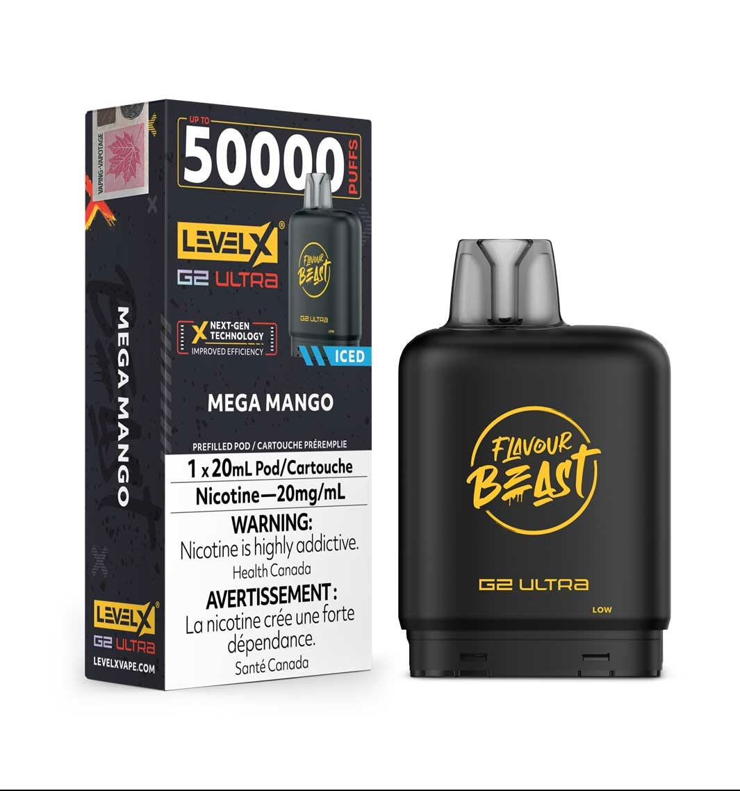 Flavour Beast Level X G2 Ultra Frozen Mega Mango Iced 50k Puffs Pod (Provincial)