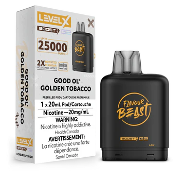 Flavour Beast LevelX G2 Pod 15K/25k Good OL’ Golden Tobacco 20mg/mL (Provincial)