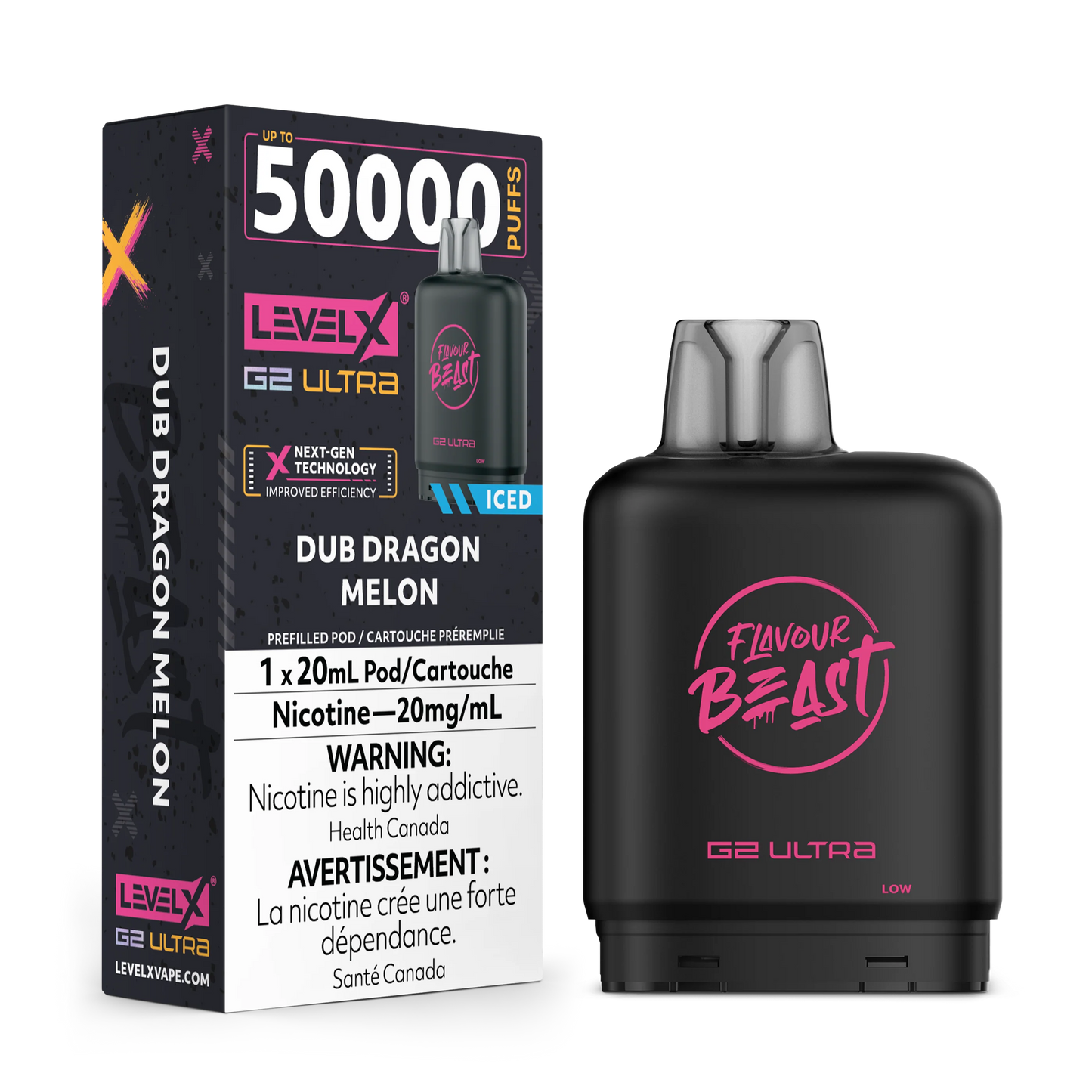 Flavour Beast Level X G2 Ultra Dub Dragon Melon Iced 50k Puffs Pod (Provincial)