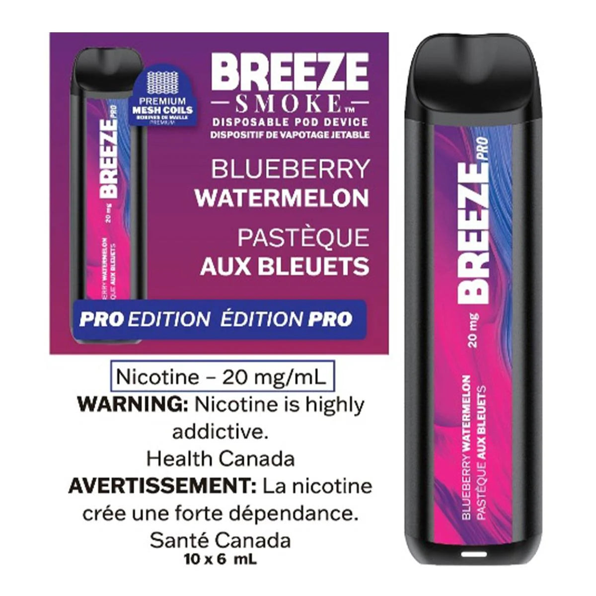 Breeze pro 2000 Synthetic 50 Blueberry Watermelon 20mg/mL disposable (provincial)