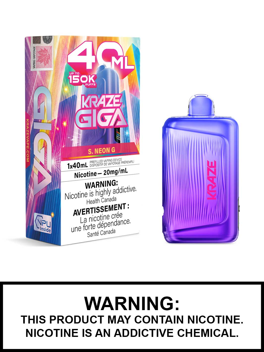 Kraze Giga S. Neon G 150K Puff 20mg/40mL Disposable (Provincial)