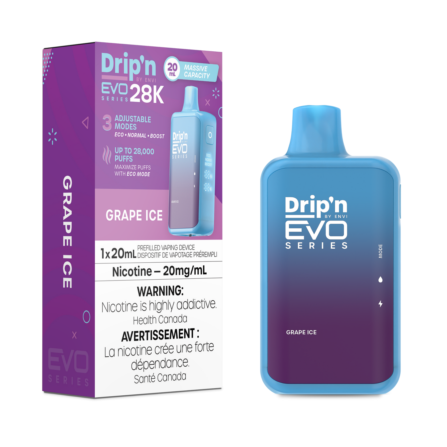 Drip’n EVO 28k Grape Ice 20mg/mL Disposable (Provincial)