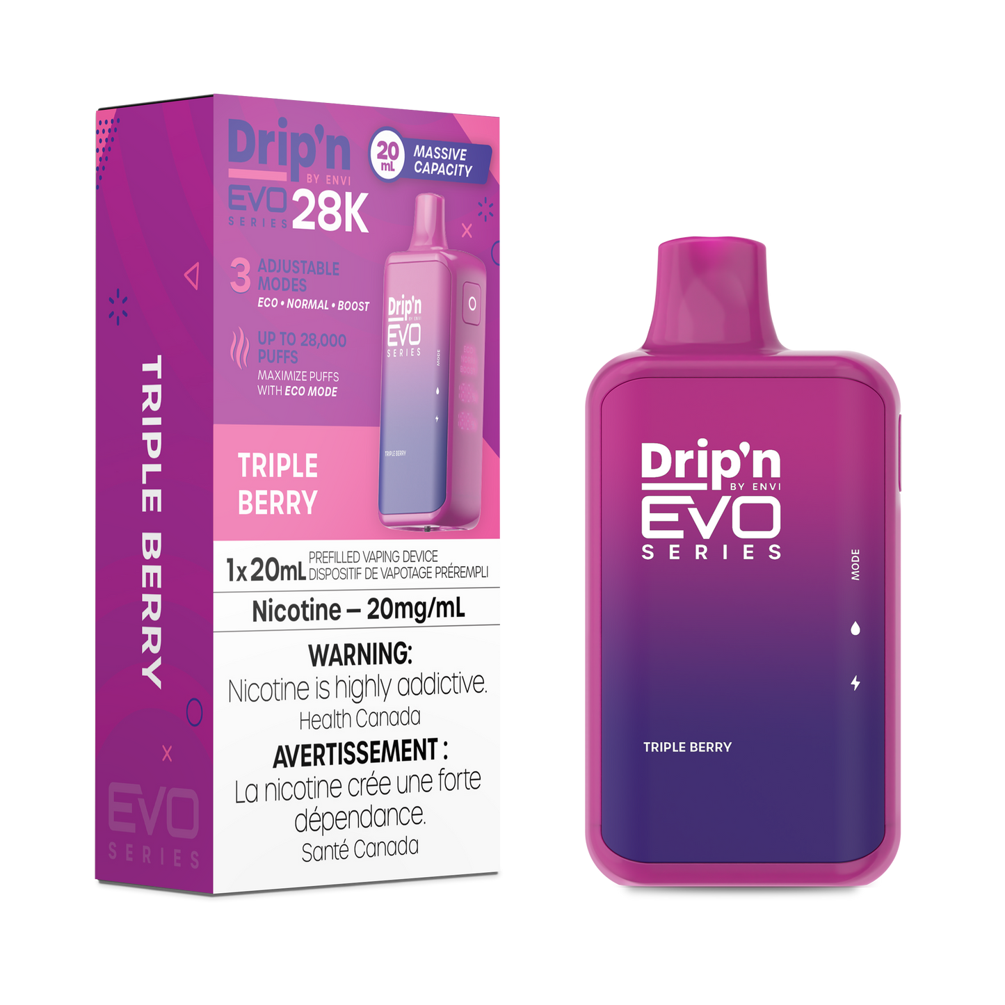 Drip’n EVO 28k Triple Berry 20mg/mL Disposable (Provincial)