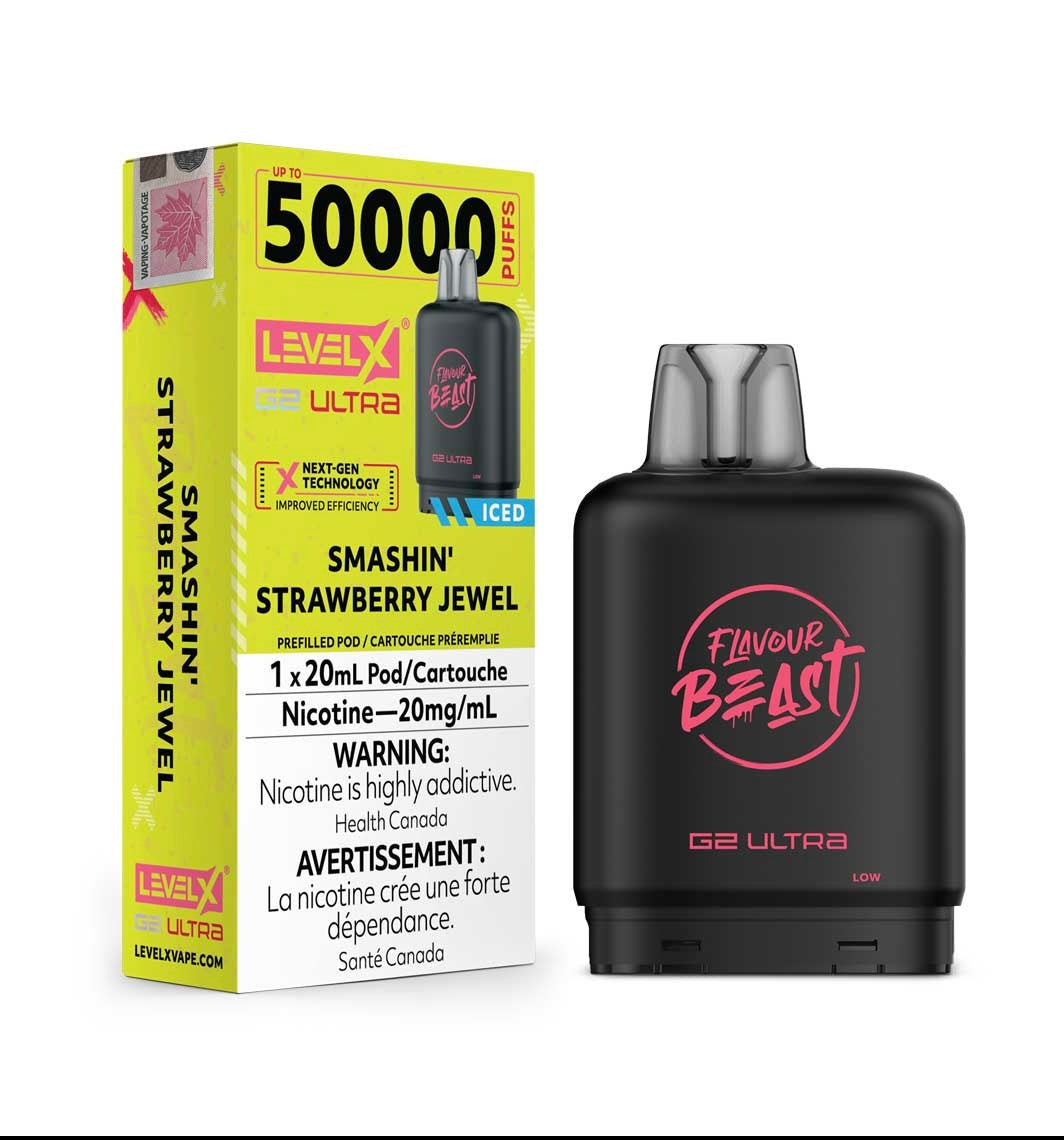 Flavour Beast Level X G2 Ultra Smashing Strawberry Jewel Iced 50k Puffs Pod (Provincial)