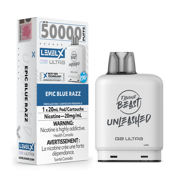 Flavour Beast Unleashed Level X G2 Ultra pod 50k Epic Blue Razz Iced 20mg/mL (Provincial)