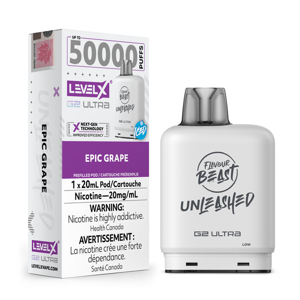 Flavour Beast Unleashed Level X G2 Ultra pod 50k Epic Grape Iced 20mg/mL (Provincial)
