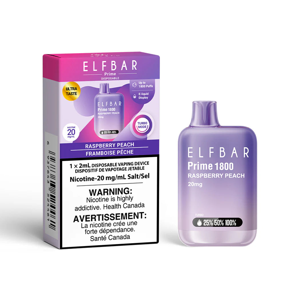ELF BAR Prime 1800 Raspberry Peach 20mg Disposable (Provincial)