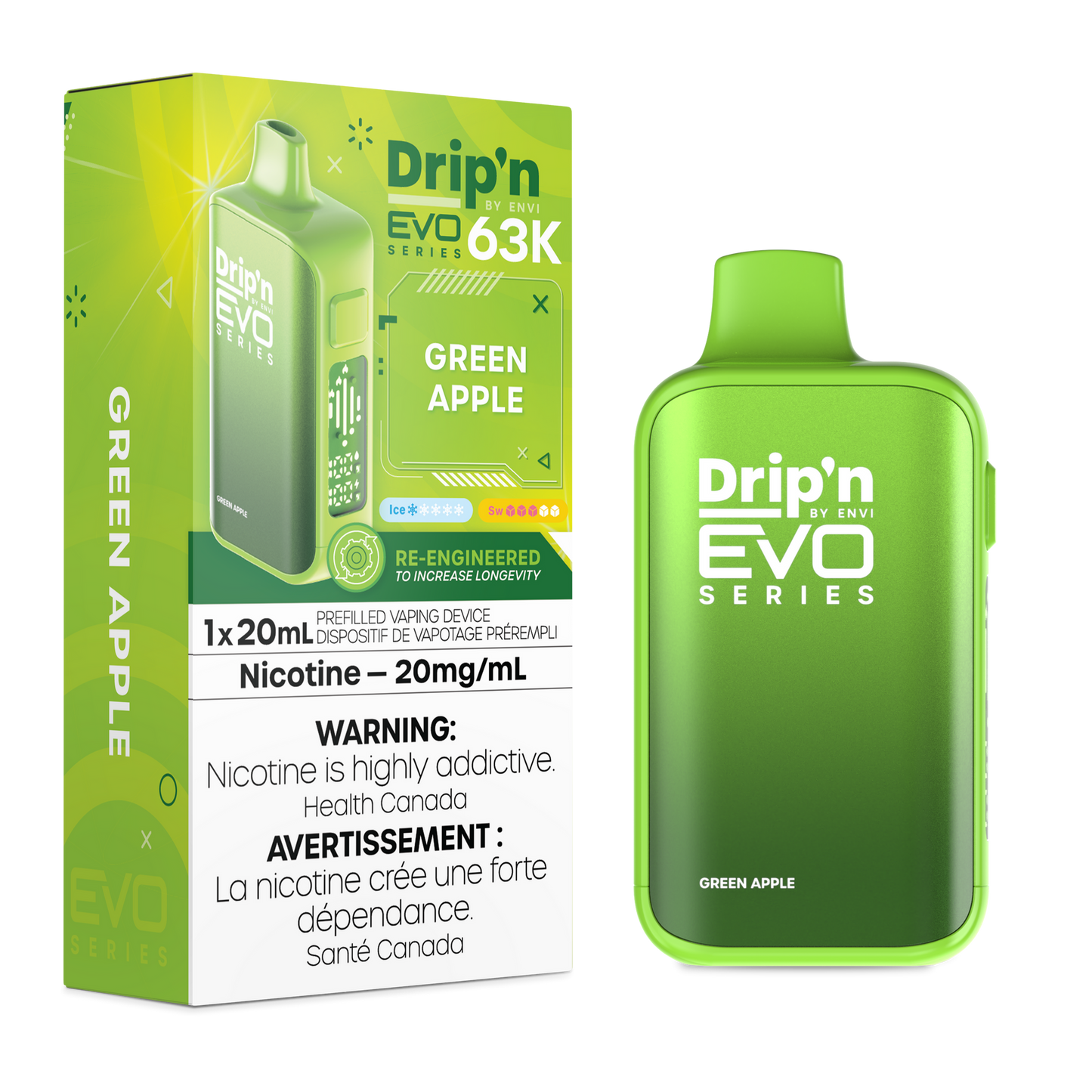 Drip’n by Envi EVO 63k Disposable - Green Apple 20mg/mL disposable (Provincial)