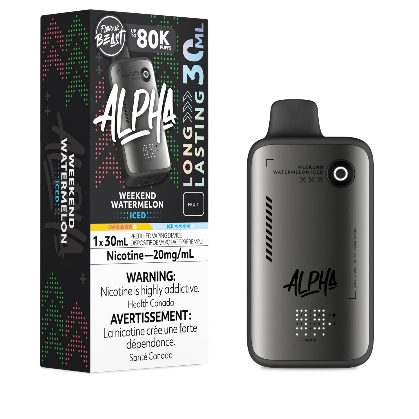 Flavour Beast Alpha 80k Weekend Watermelon Iced 20mg/30mL Disposable (Provincial)