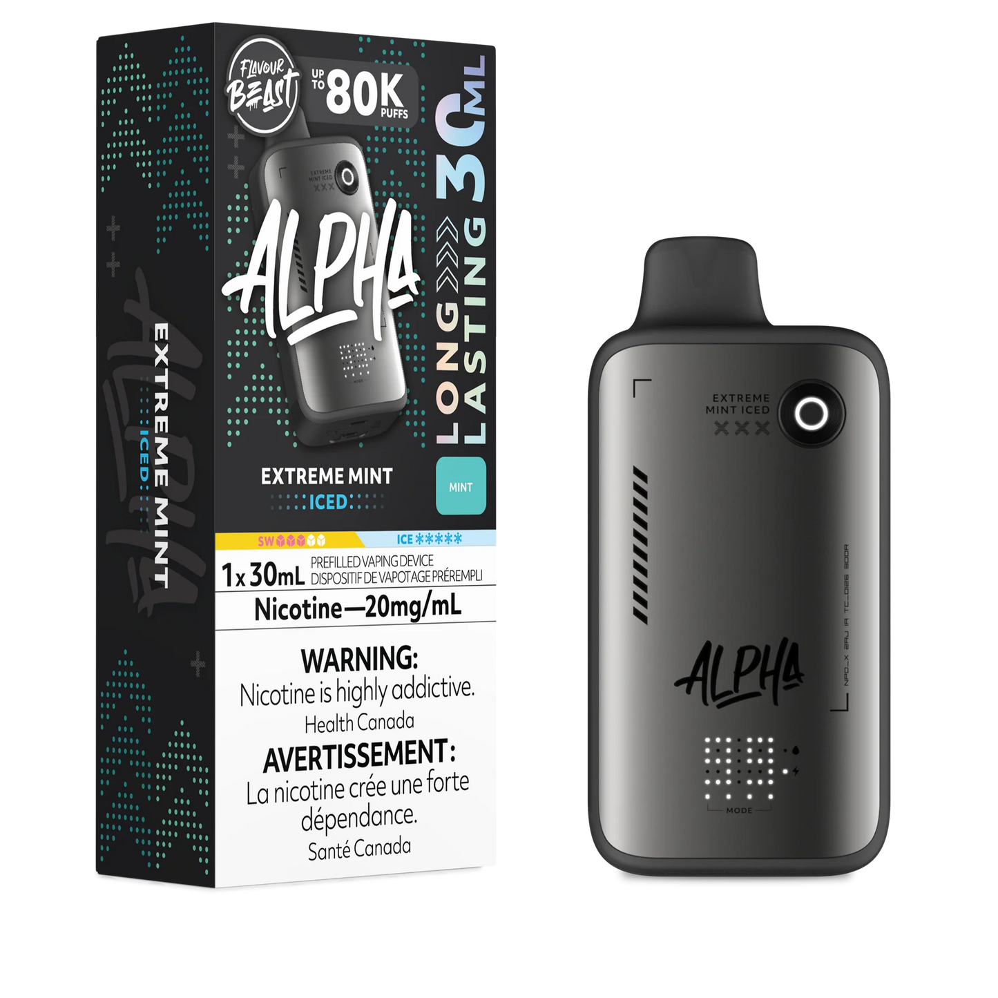 Flavour Beast Alpha 80k Extreme Mint Iced 20mg/30mL Disposable (Provincial)