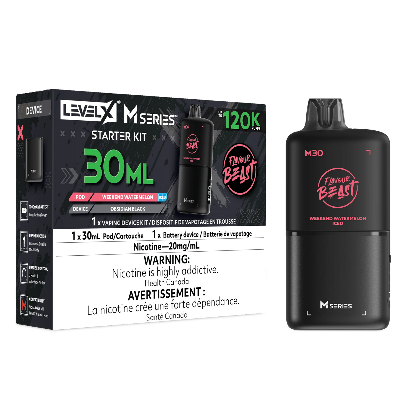 Flavour beast Level X M series Starter Kit - Weekend Watermelon Iced 120k 20 mg/30ml(provincial)
