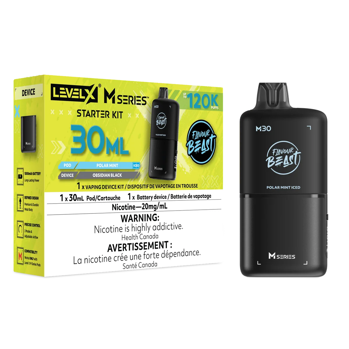 Flavour Beast Level X M series Starter Kit - Polar Mint Iced 120k 20 mg/30ml(provincial)