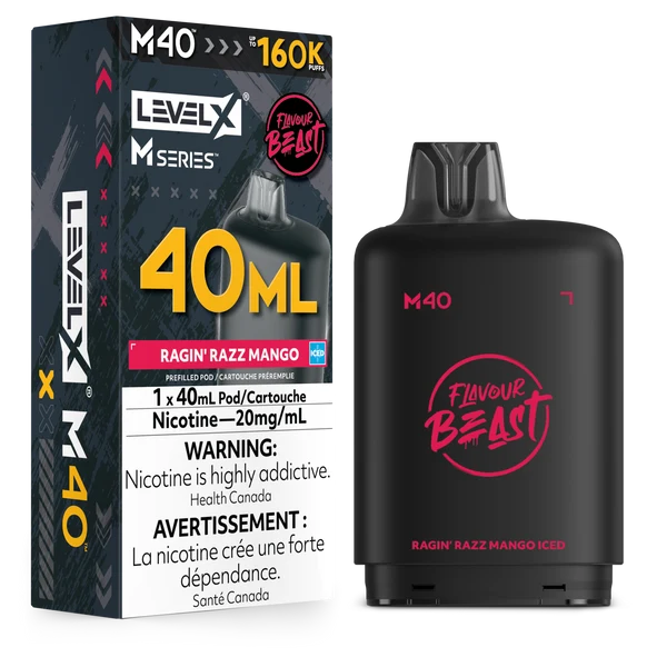 Flavour Beast Level X M series Pod Ragin’ Razz Mango Iced 160k 20 mg/40ml(provincial)