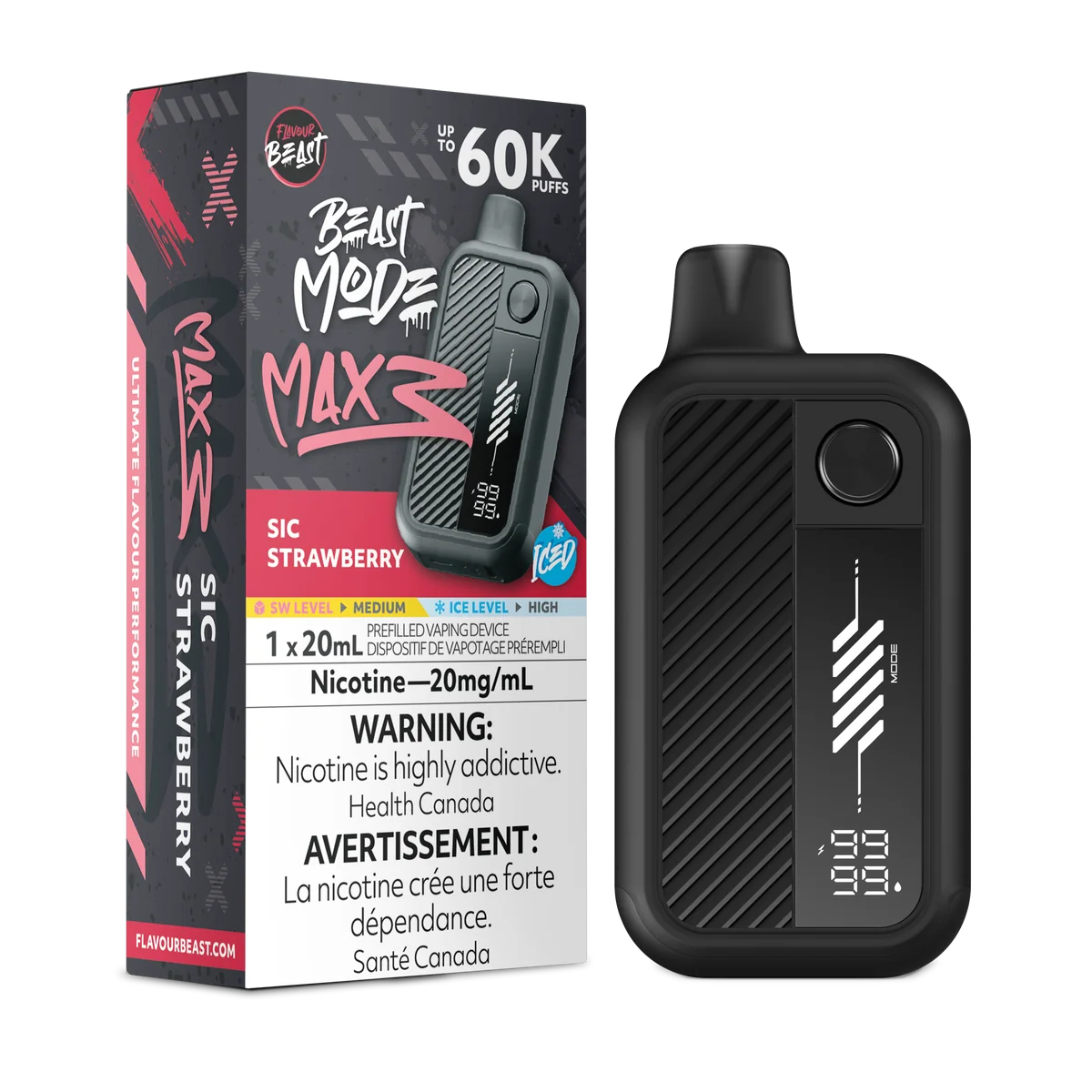 Flavour Beast Mode Max 3 60K Sic Strawberry iced20mg/mL Disposable (Provincial)
