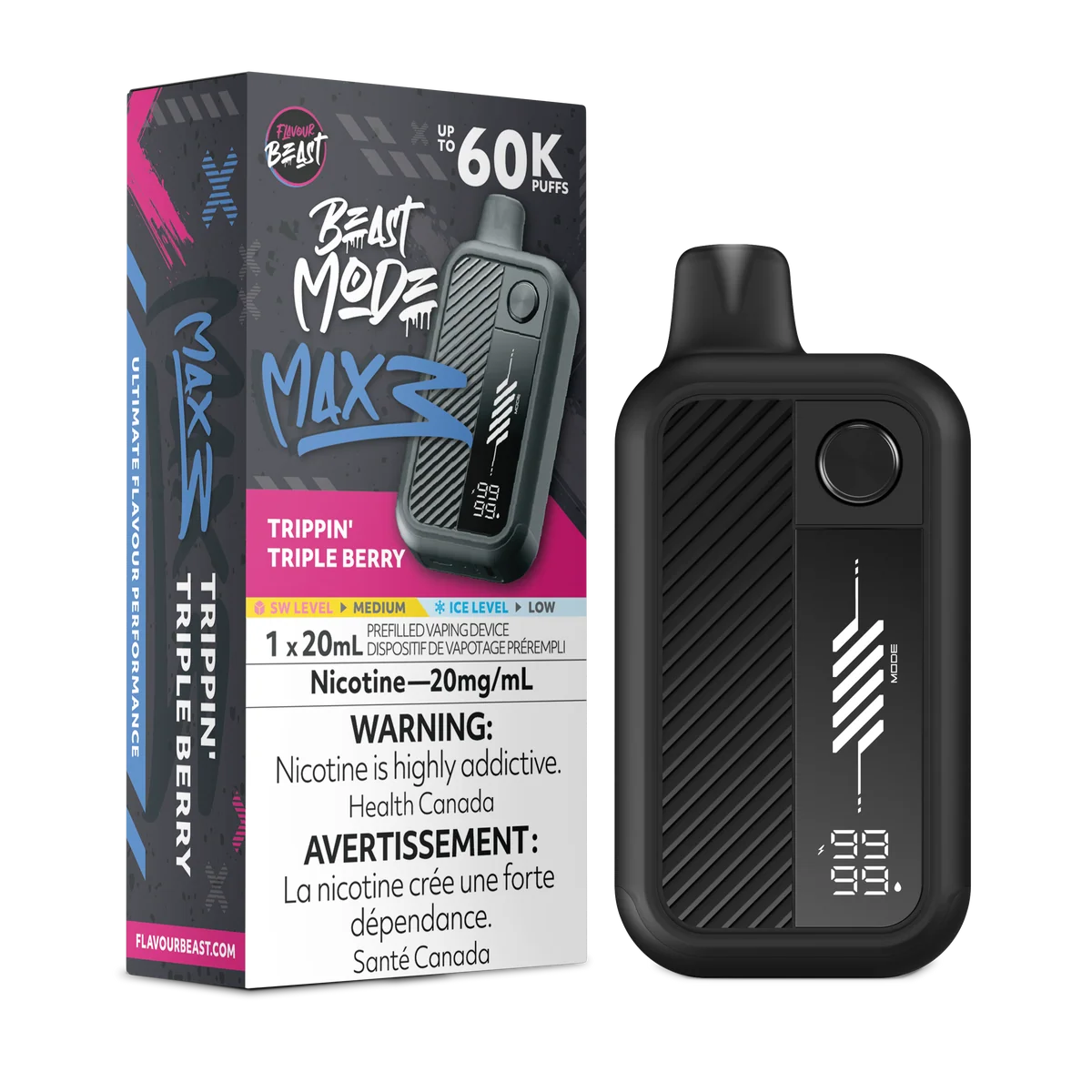 Flavour Beast Mode Max 3 60K Trippin' triple berry 20mg/mL Disposable (Provincial)