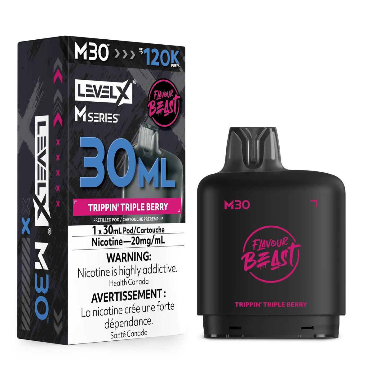 Flavour Beast Level X M Series Pod Trippin’ Triple Berry 120k 20mg/30ml (provincial)