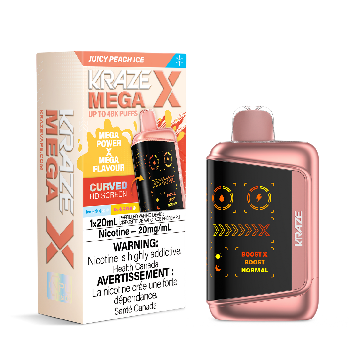 Kraze Mega X 48K Juicy Peach Ice 20 mg/mL disposable (Provincial)