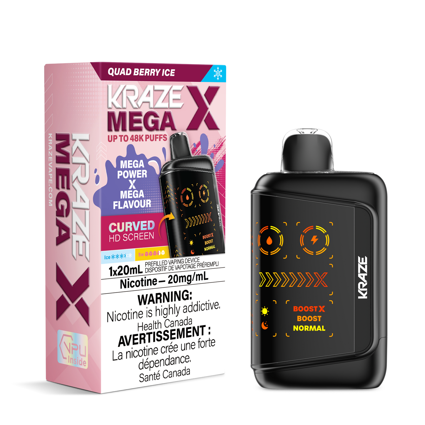Kraze Mega X 48K Quad Berry Ice 20 mg/mL disposable (Provincial)