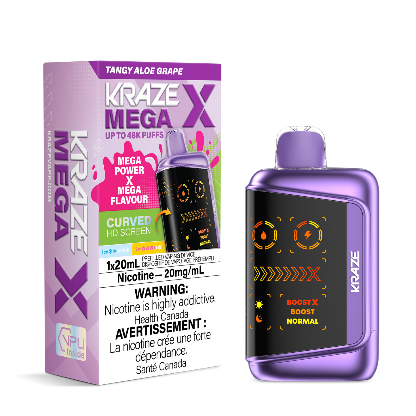 Kraze Mega X 48K Tangy Aloe Grape Ice 20 mg/mL disposable (Provincial)