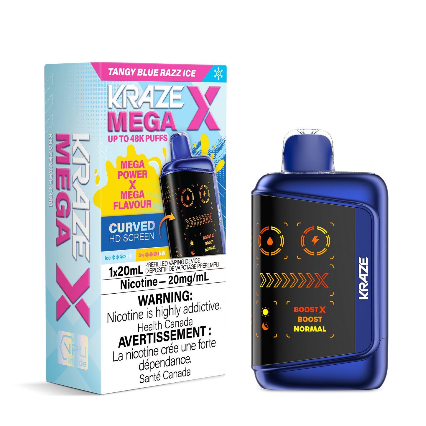 Kraze Mega X 48K Tangy Blue Razz Ice 20 mg/mL disposable (Provincial)