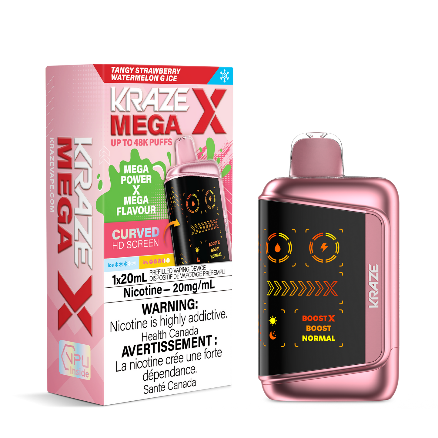 Kraze Mega X 48K Tangy Strawberry Watermelon G Ice 20 mg/mL disposable (Provincial)