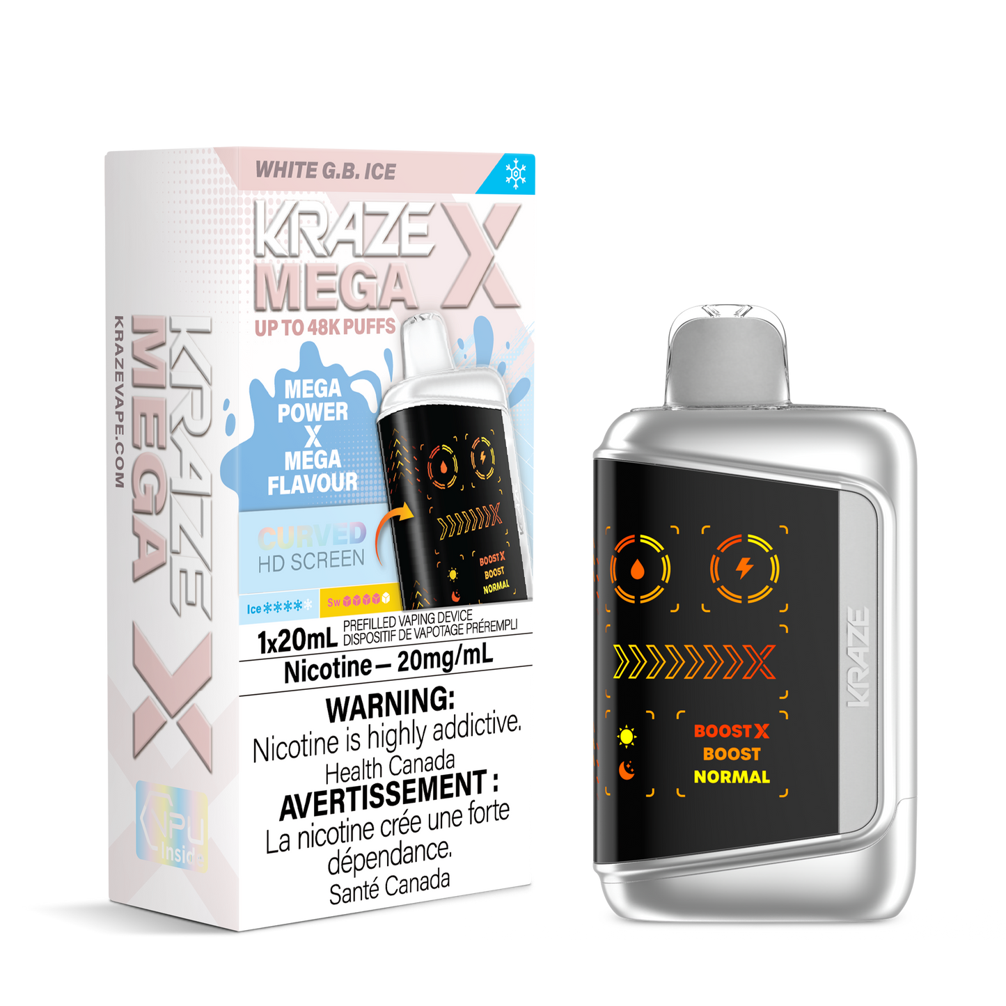 Kraze Mega X 48K White G.B Ice 20 mg/mL disposable (Provincial)