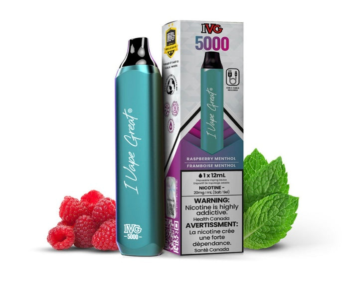 Ivg 5000 Raspberry Menthol 20mg/mL Disposable(Provincial)