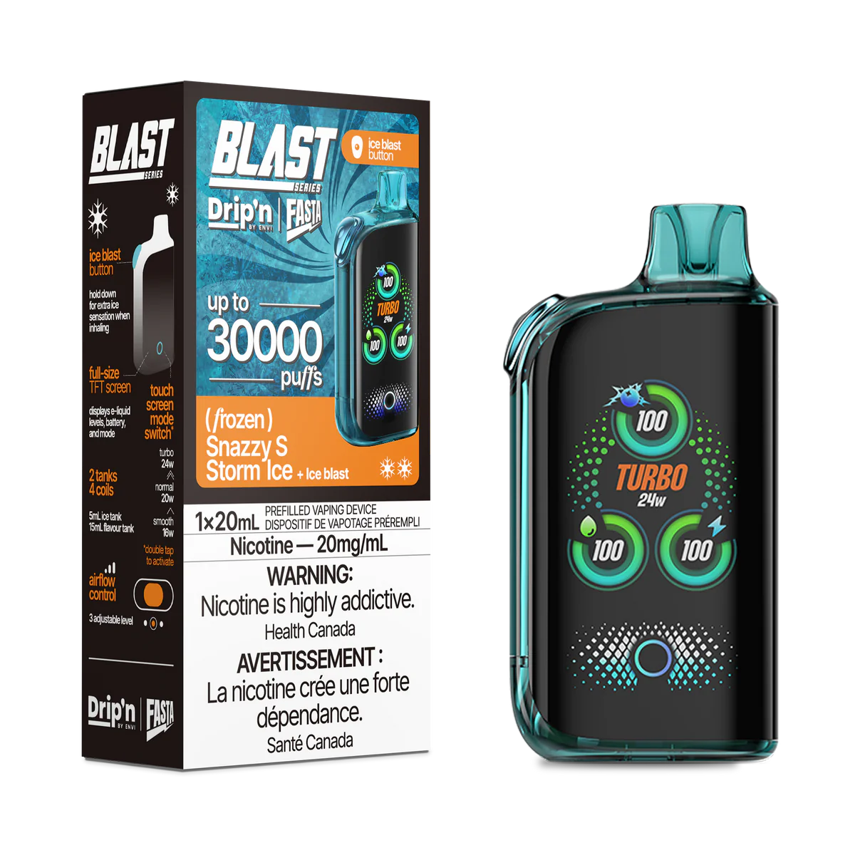 Drip’n Fasta Blast 30k Snazzy S Storm Ice 20mg/mL Disposable