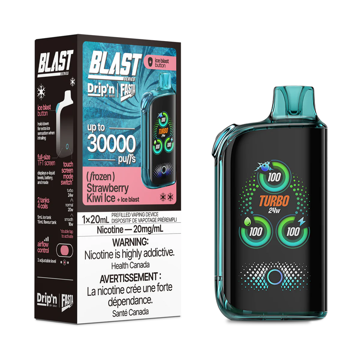 Drip’n Fasta Blast 30k Strawberry Kiwi Ice 20mg/mL Disposable