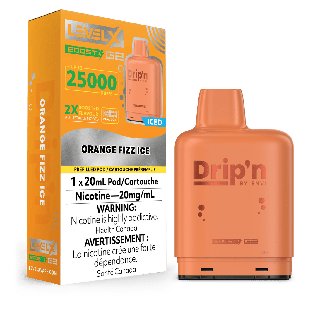 Drip’n LevelX Boost G2 pod Orange Fizz Ice 20mg/mL (provincial)