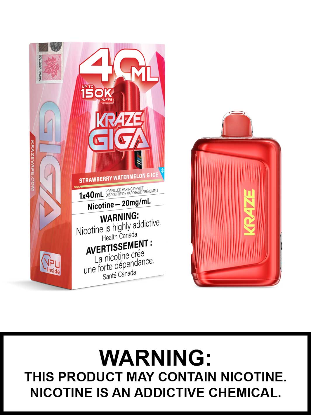 Kraze Giga Strawberry Watermelon G Ice 150K Puff 20mg/40mL Disposable (Provincial)