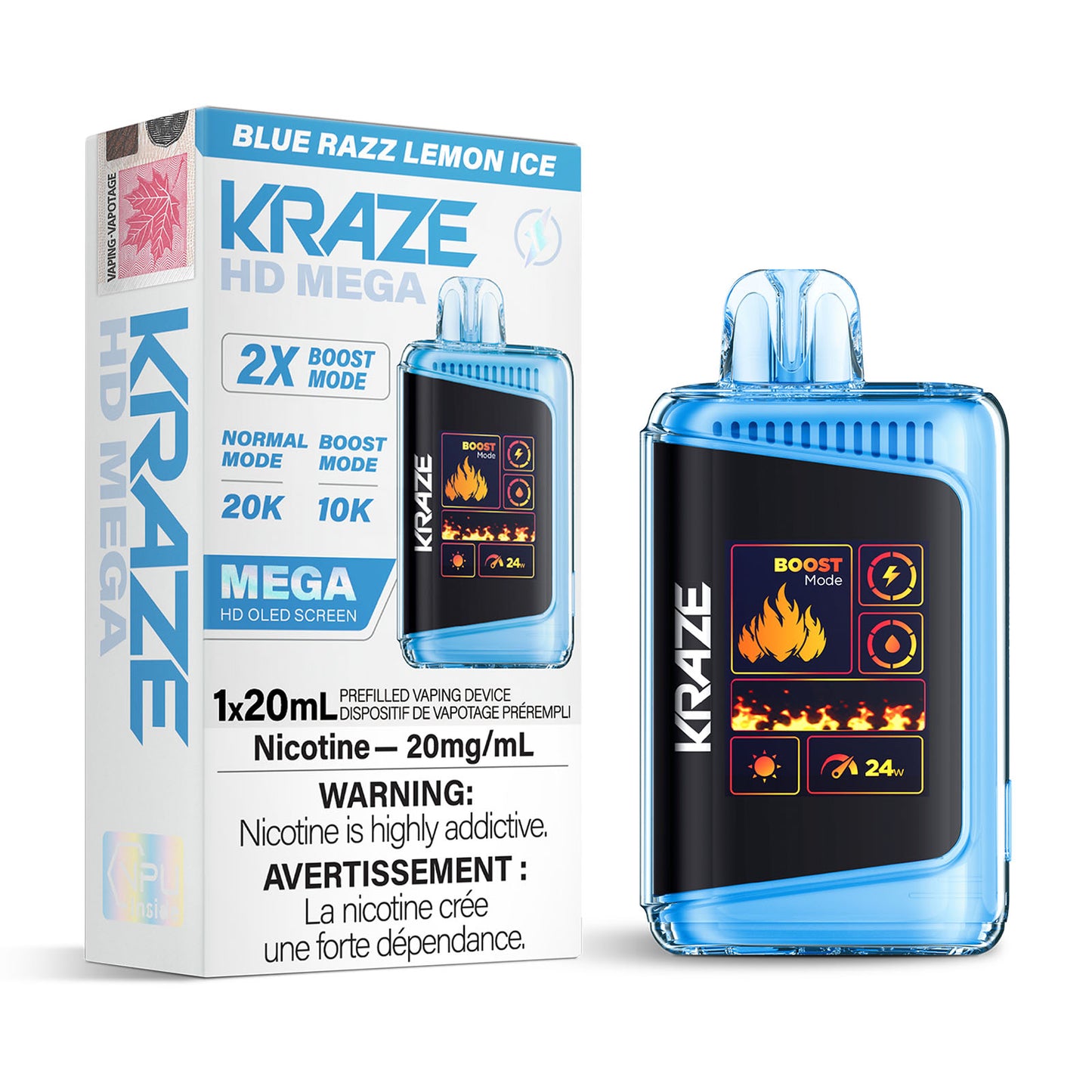 Kraze Hd Mega Blue Razz Lemon Ice 20mg/ml (provincial)