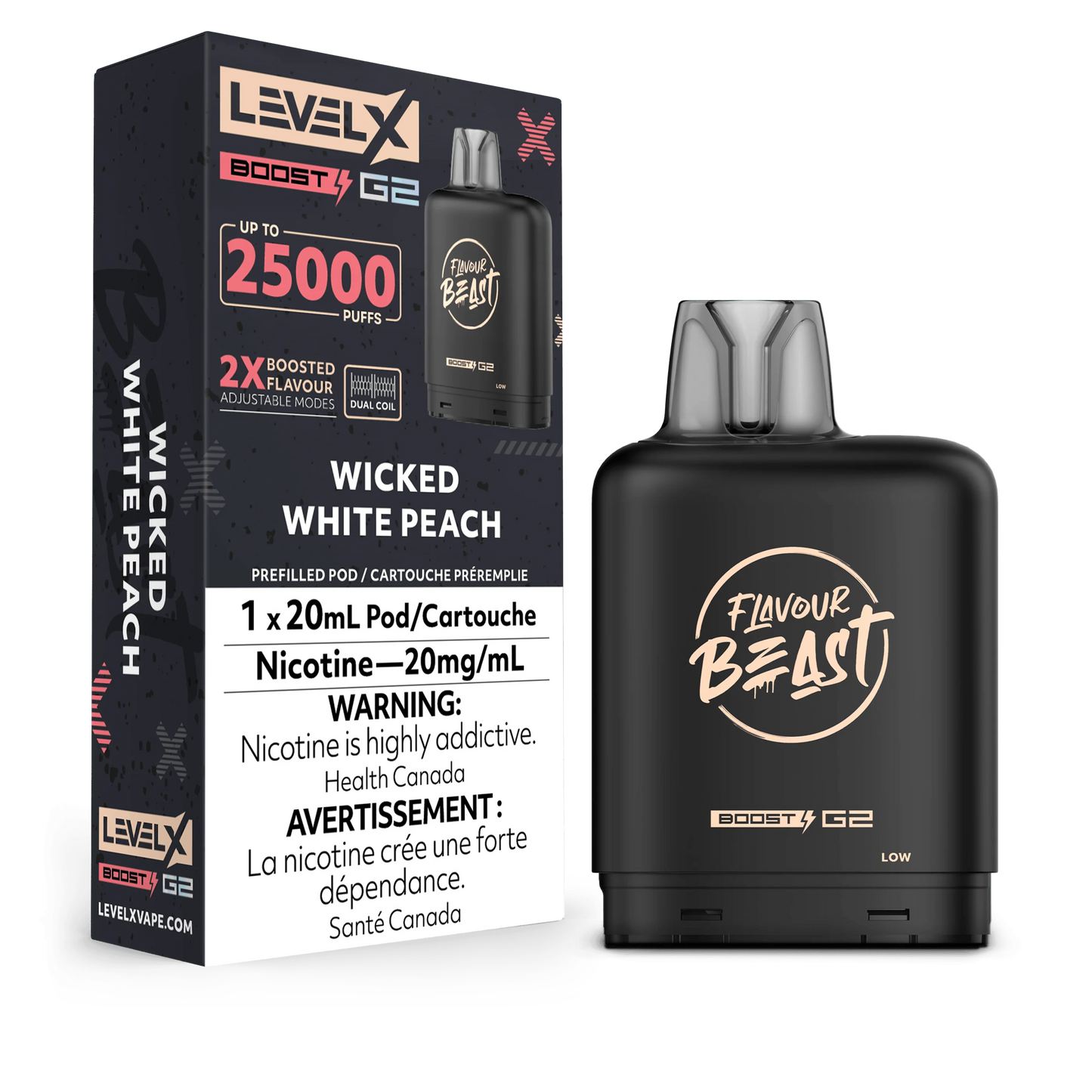 Flavour Beast LevelX Boost pod Wicked White Peach 20mg/mL (provincial)