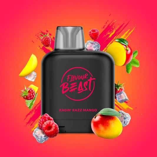 Flavour beast levelX boost pod 15K/25k Ragin’ razz mango iced 20mg/mL (provincial)