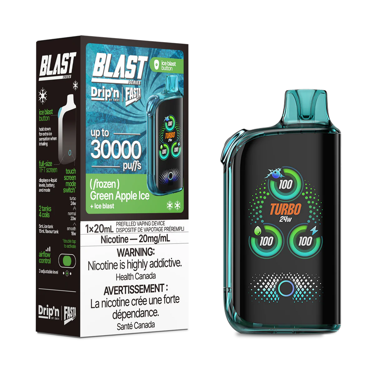 Drip’n Fasta Blast 30k Green Apple Ice 20mg/mL Disposable