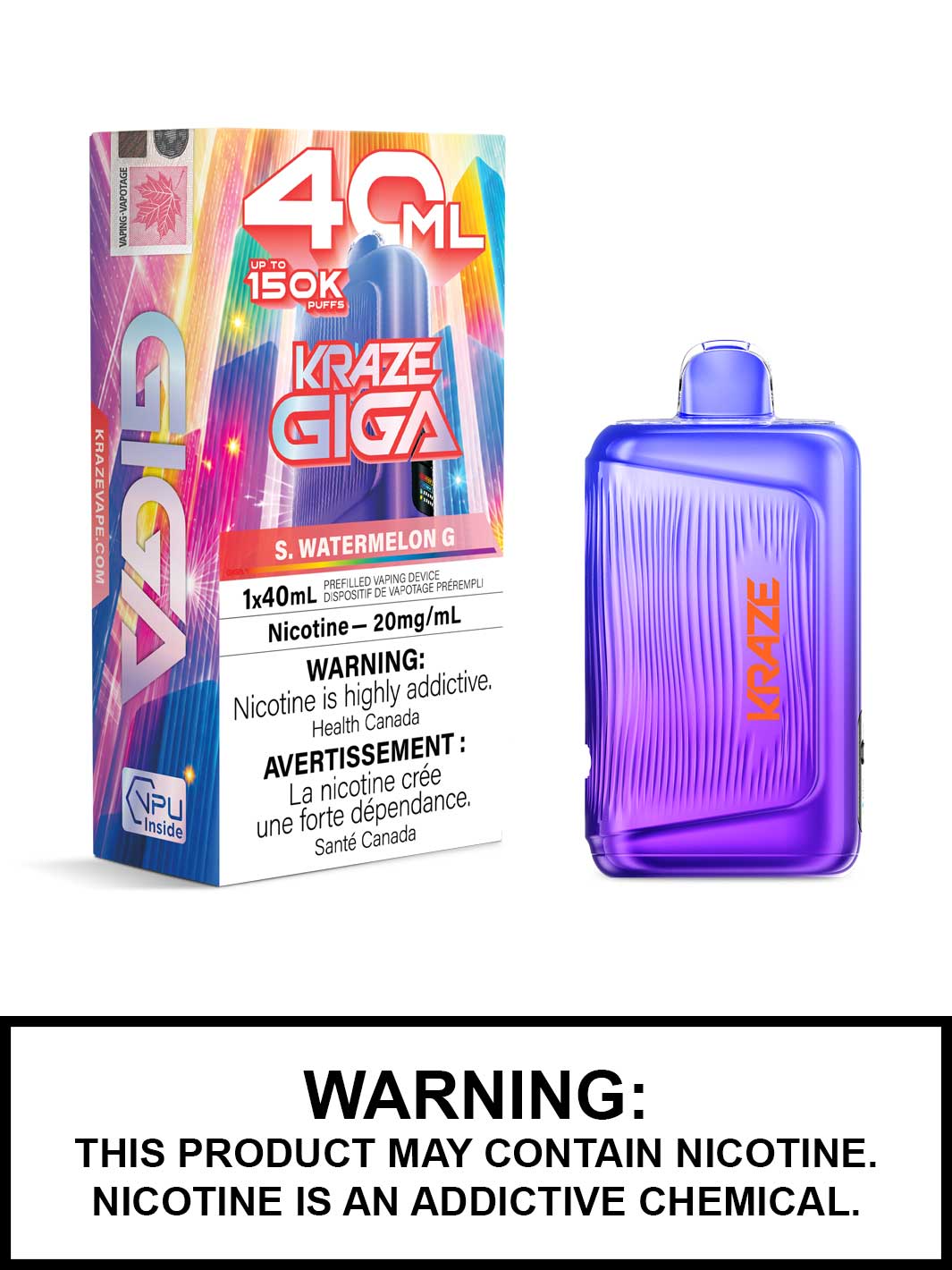 Kraze Giga S. Watermelon G 150K Puff 20mg/40mL Disposable (Provincial)