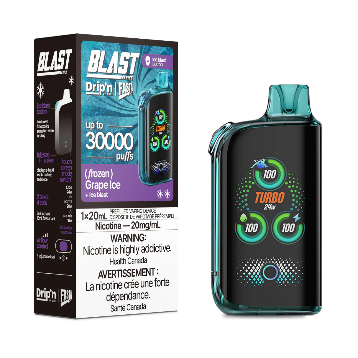 Drip’n Fasta Blast 30k Grape Ice 20mg/mL Disposable