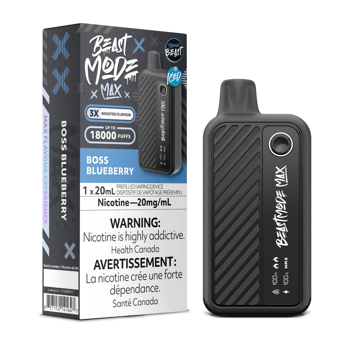 Flavour beast Mode Max 18k Boss Blueberry Ice 20mg/mL Disposable (provincial)