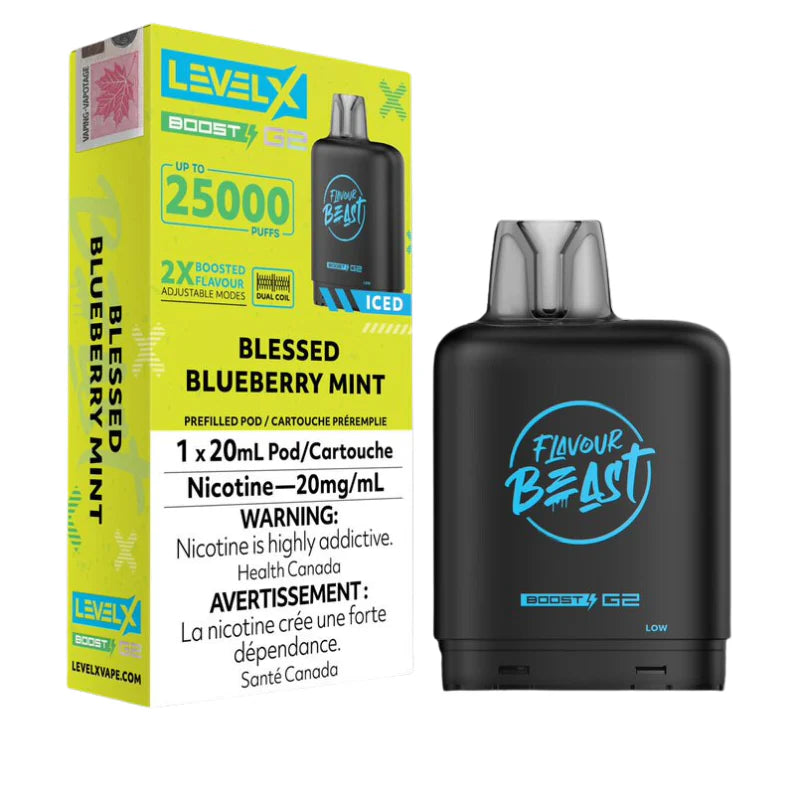 Flavour beast levelX boost pod 15K/25k Blessed Blueberry Mint Iced 20mg/mL (provincial)