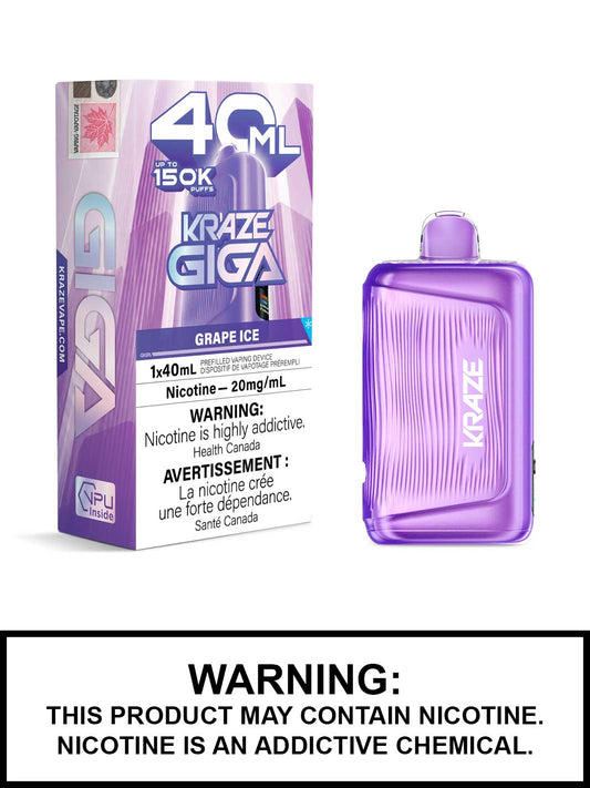 Kraze Giga Grape Ice 150K Puff 20mg/40mL Disposable (Provincial)