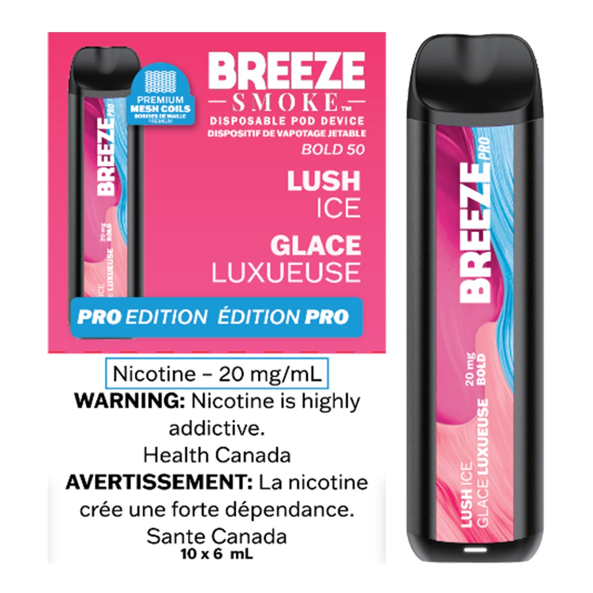 Breeze pro 2000 Synthetic 50  Lush Ice 20mg/mL disposable (provincial)