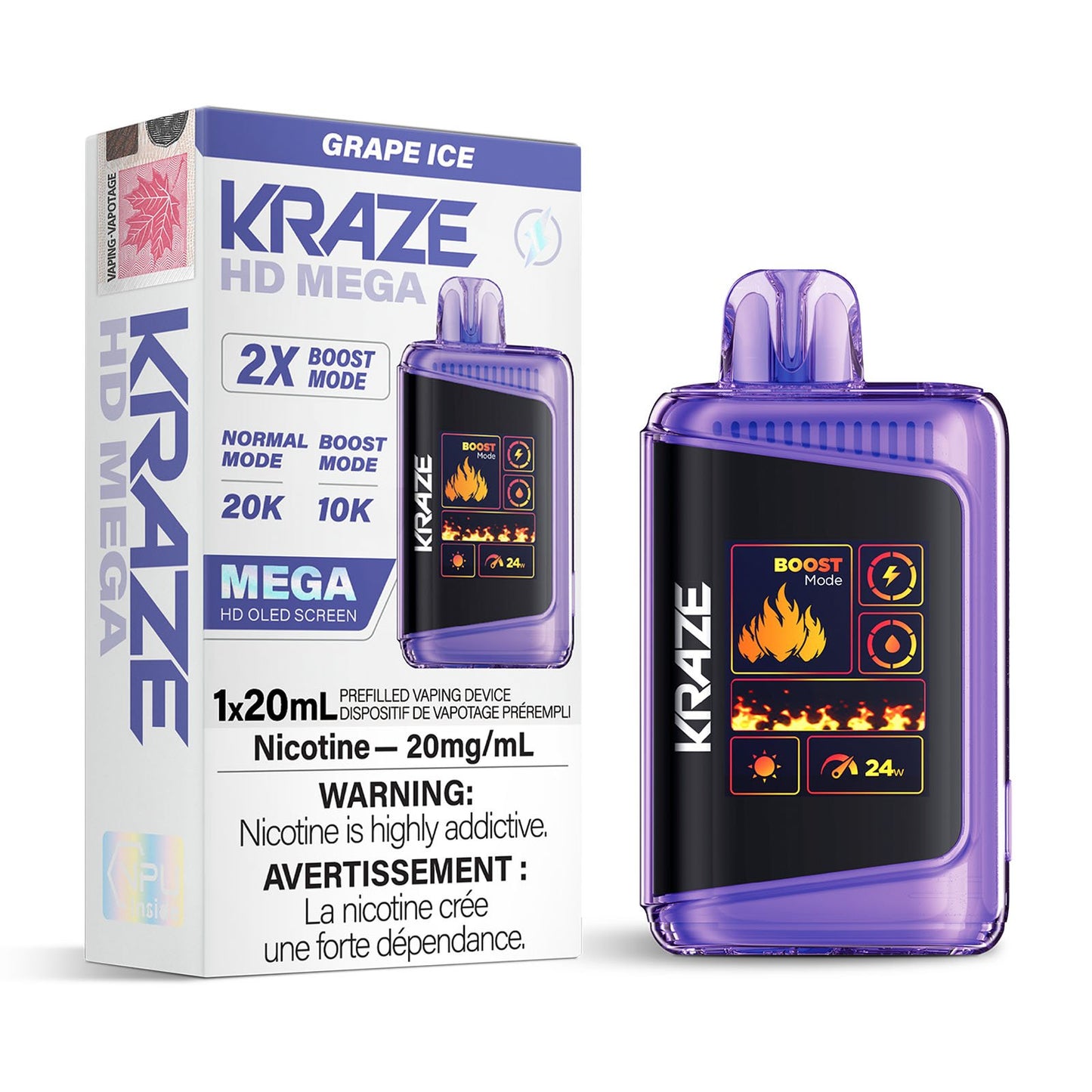 Kraze Hd Mega Grape Ice 20mg/ml (provincial)