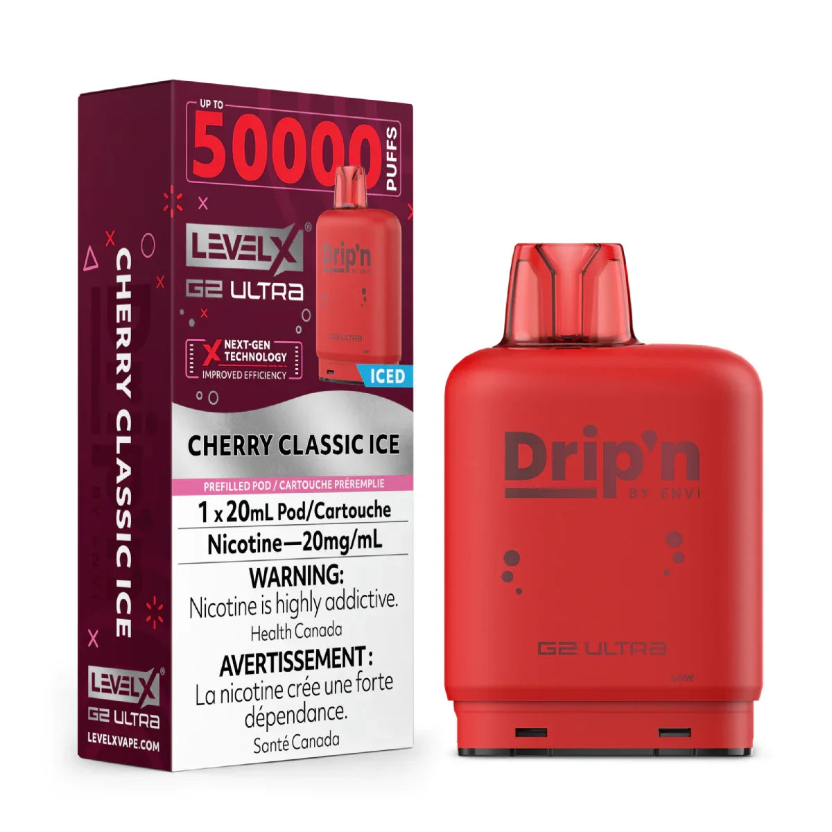 Drip'n Level X G2 Ultra Cherry Classic Ice 50k Puffs Pod 20mg/mL (Provincial)